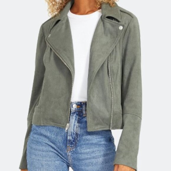 BB Dakota x Steve Madden Imitation Green Faux Suede Moto Jacket NWT Si… - Picture 2 of 16